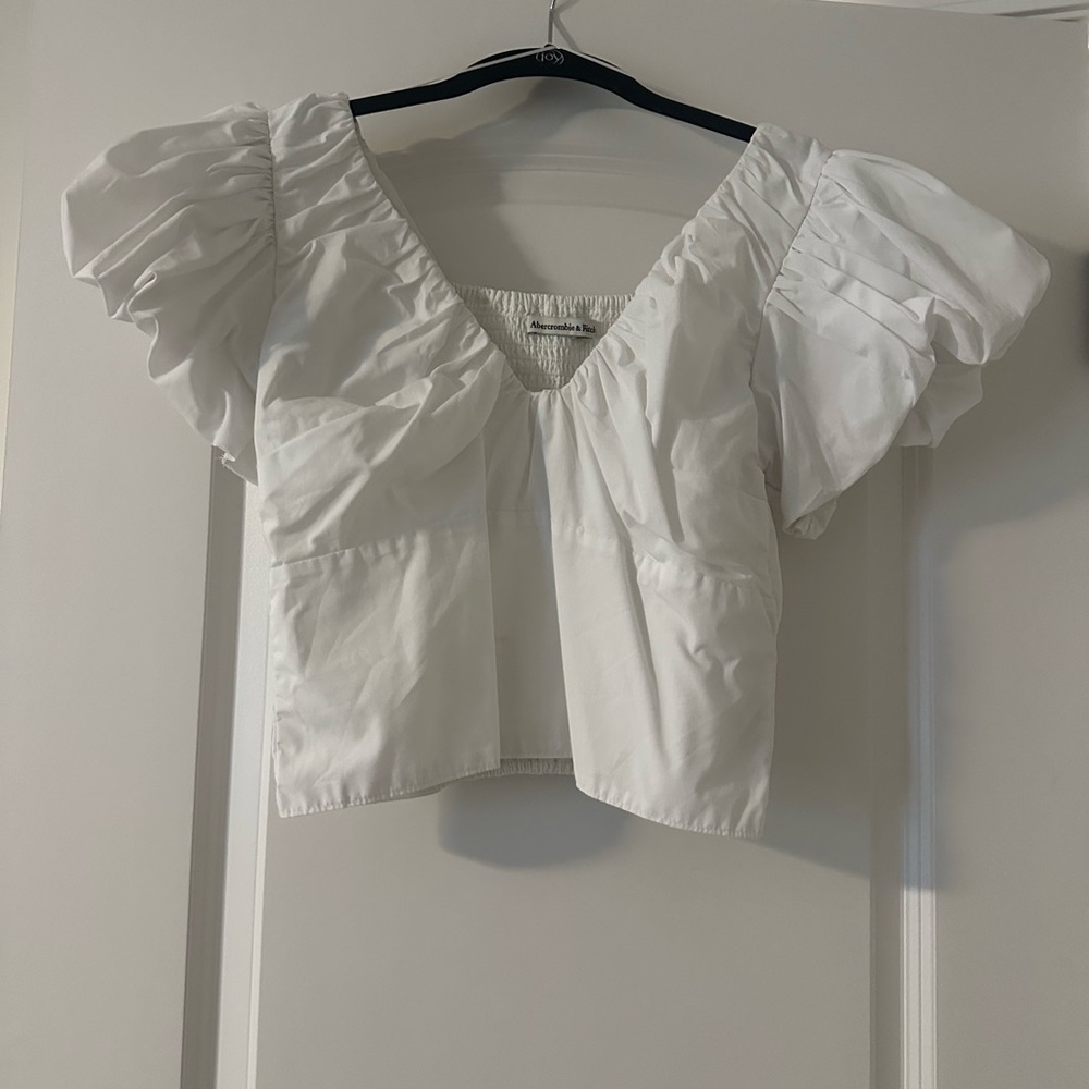 Abercrombie & Fitch White Puff Sleeve Crop Blouse